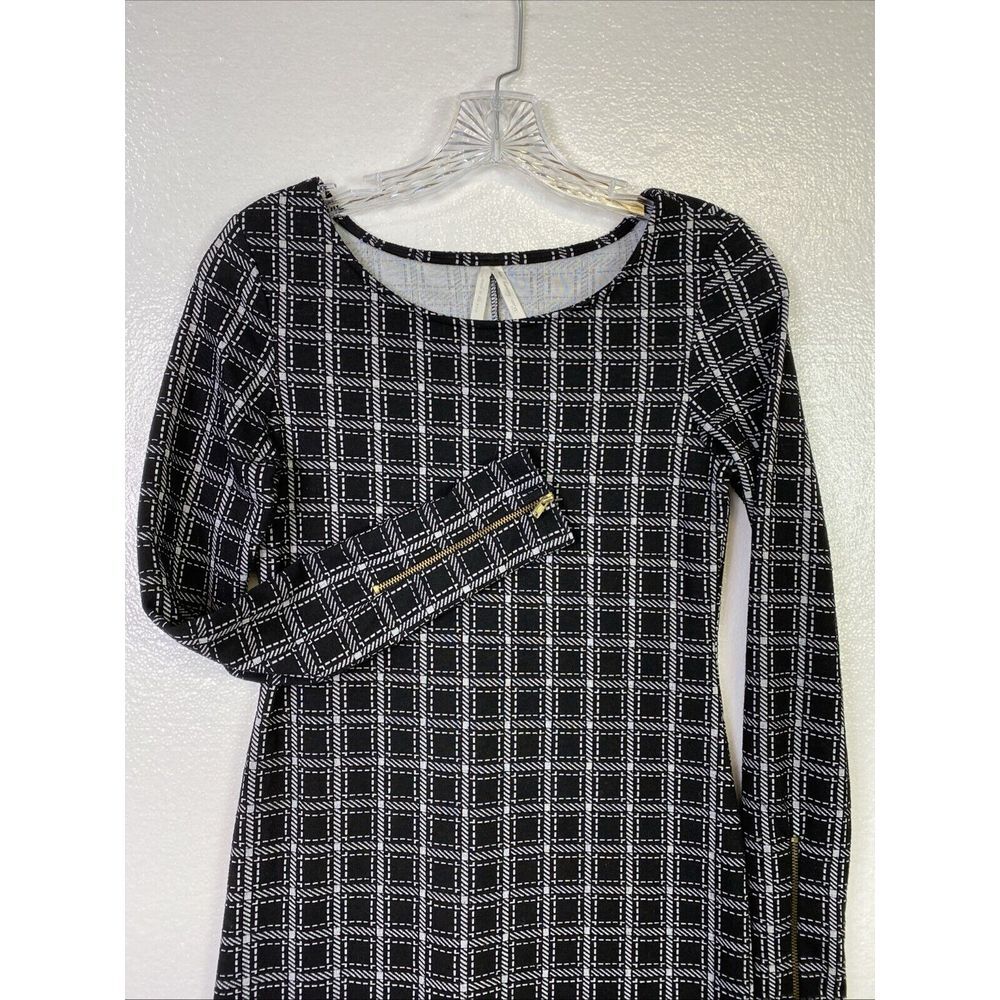 She &Sky Dress A Line S Black Plaid Zipper cuffs Long Sleeve Soul Harmony Energy